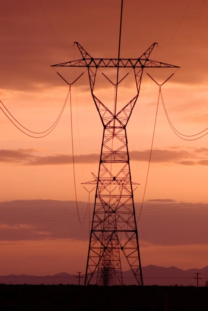 Electric pylons with sunset backdrop